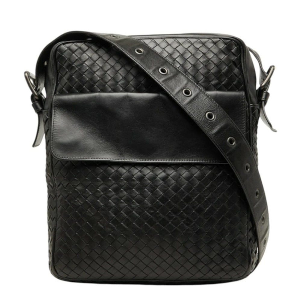 Bottega Veneta Intrecciato Crossbody Shoulder Bag Leather Black